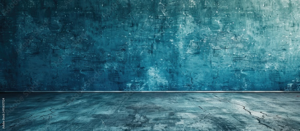 Leinwandbilder Blue wall texture with scratches adds a grungy touch to the background leaving room for additional content in the copy space image