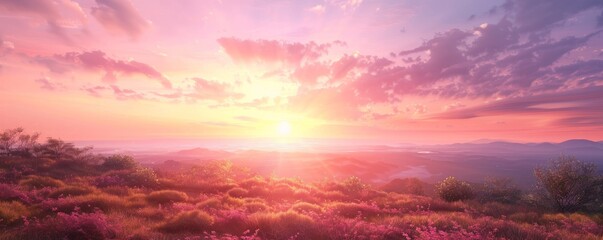 Obraz premium A peaceful sunrise painting the sky with hues of pink and orange, 4K hyperrealistic photo