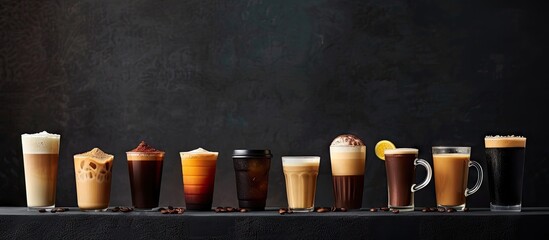 Selection of caffeinated beverages with copy space image