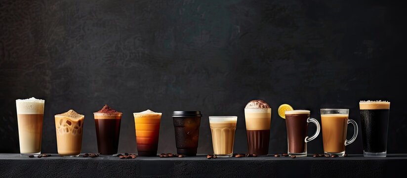 Selection of caffeinated beverages with copy space image