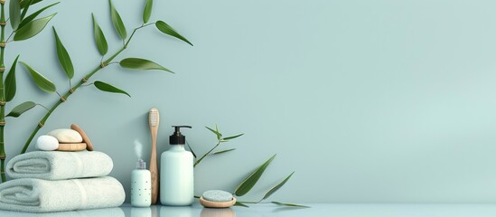 Self care concept featuring bamboo accessories for self care with a copy space image