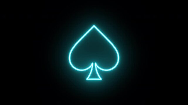 Neon poker spade animation, color flicker. Glowing neon spade ace icon, looped color blink animation. Casino playroom, poker club, spades suit, gambling card game, Vegas. 3 colors
