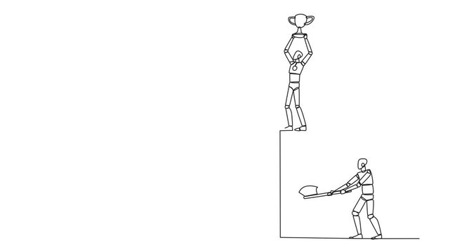 Self drawing animation of single continuous line drawing smart robot achieves the highest honors. The hypocrite who doesn't like business partner's happiness. Traitor. Full length animated