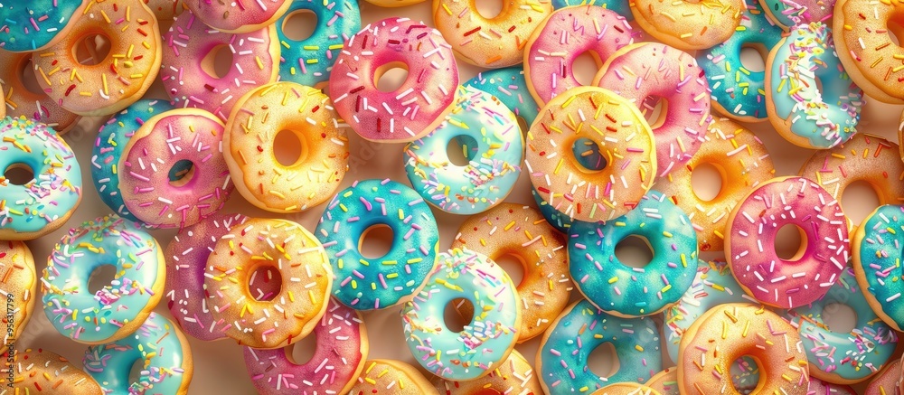 Leinwandbilder colorful donut sprinkles pattern on textured background with space for text. creative banner. copysp
