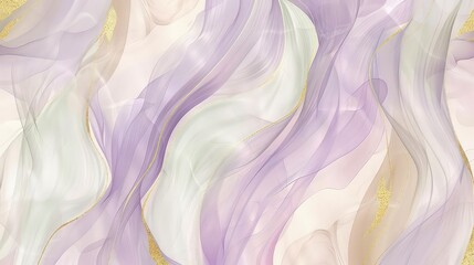 Obraz premium A seamless background with a watercolor effect depicting soft, flowing strokes in pastel shades of lavender, seafoam, and pale gold, evoking a tranquil, airy atmosphere.