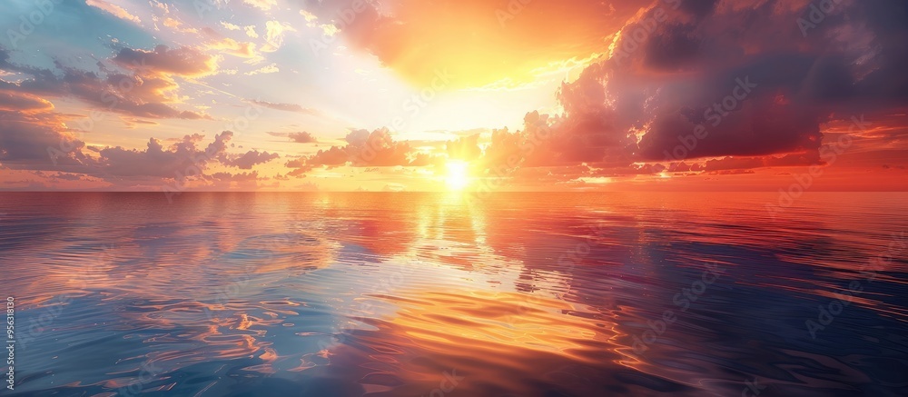 Aufkleber Sun setting over the Indian Ocean creating a stunning seascape with changing colors reflected in the water ideal for a copy space image