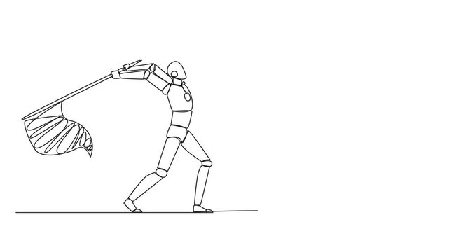 Self drawing animation of continuous line drawing the robot who comes up with an idea. A brilliant idea that will be stolen by a business partner. Cheating in business. Betrayal. Full length animated