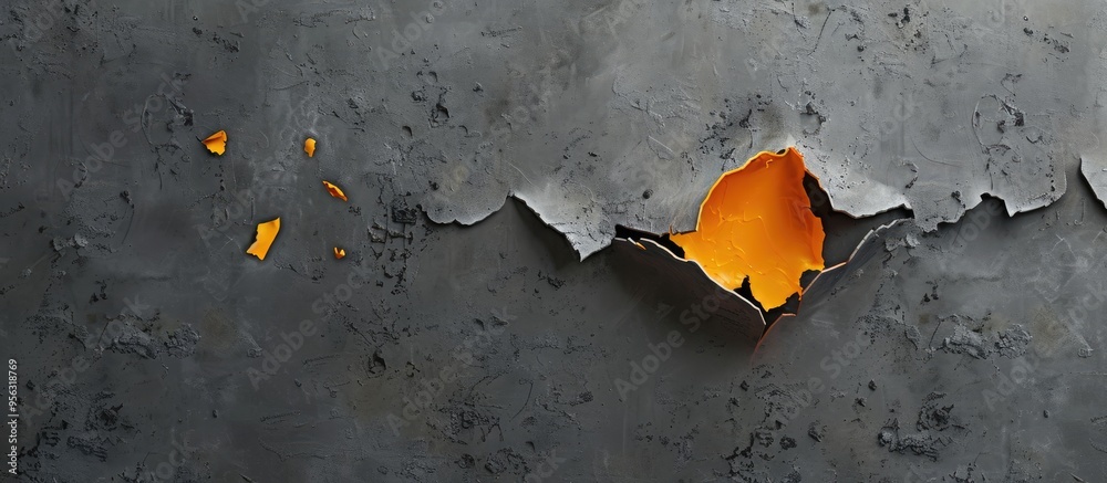 Poster an artistic symbol for social media marketing featuring a torn orange paper piece against a grey bac