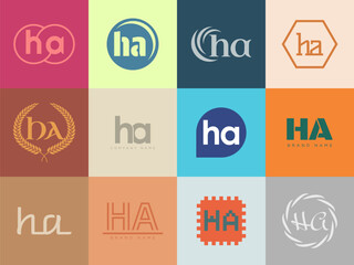 HA logo company template. Letter h and a logotype. Set different classic serif lettering and modern bold text with design elements. Initial font typography.