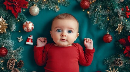 Newborn baby on New Year's background