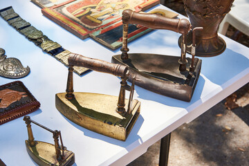 Antique irons at flea market