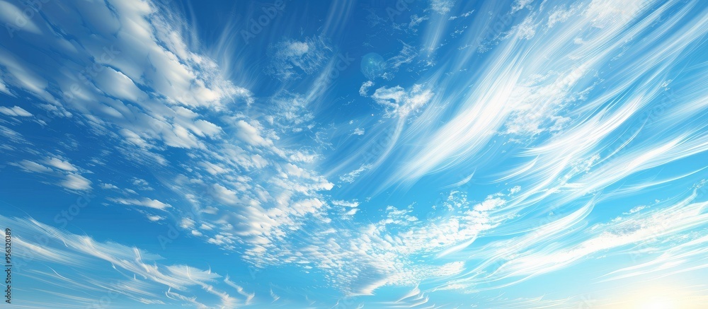 Aufkleber Beautiful wispy clouds on a blue sky background create a nature abstract with a captivating copy space image for design