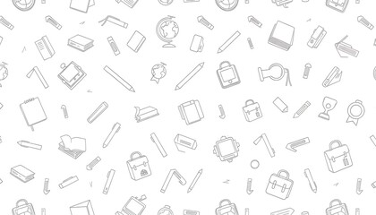 Minimalist Seamless Pattern with Education Icons on White Background
