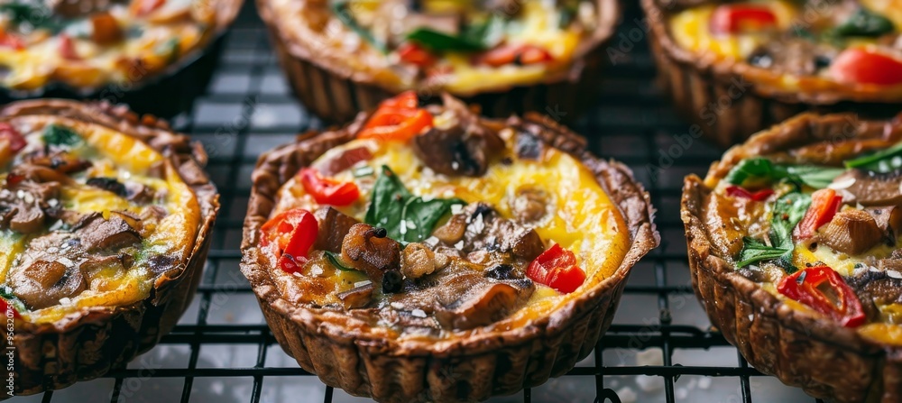 Wall mural Close-up of Mini Quiches with Vegetables, a Delicious and Savory Breakfast or Brunch Option