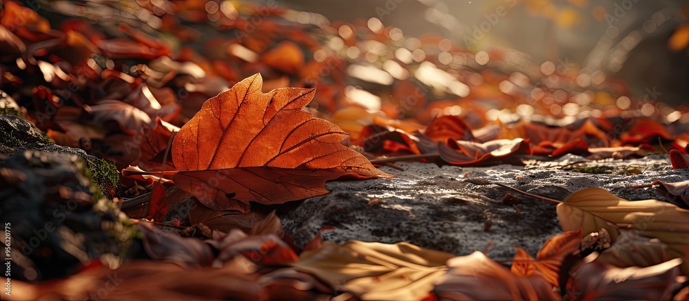 Aufkleber autumn leaf resting on the ground amidst fallen leaves creating a picturesque scene with copy space 
