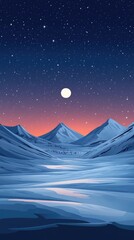 Vibrant sunset reflecting on frozen lake in mountain valley landscape