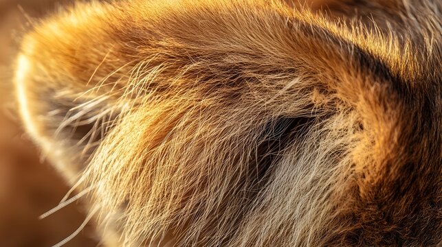 Captivating Macro Photograph of a Lion s Detailed Ear and Fur Textures Showcasing the Majestic Beauty and Complexity of the Big Cat s Anatomy in Nature