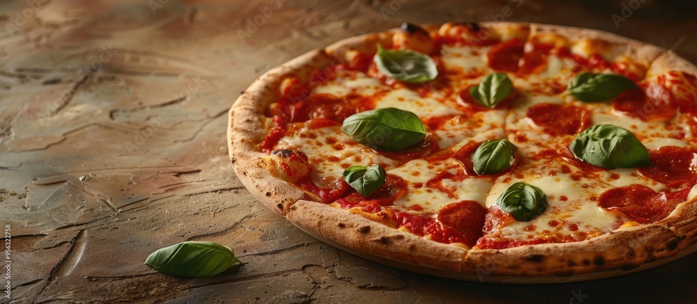 Poster classic margherita pizza from naples with an authentic brick oven cooked style featuring simple topp