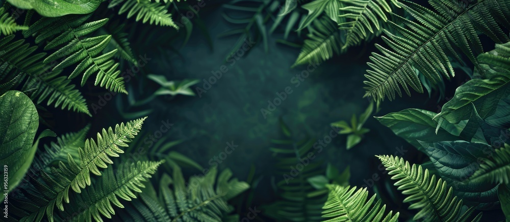 Poster abstract forest background featuring fern leaves ideal for a copy space image