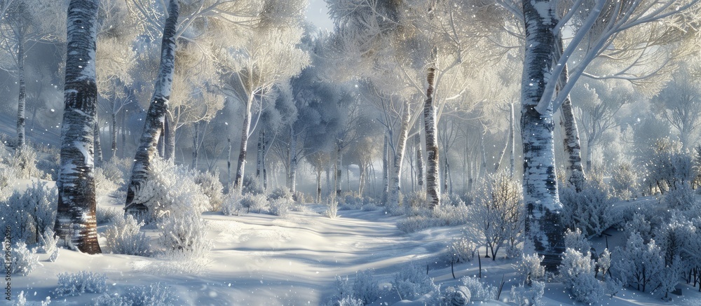 Leinwandbilder explore the enchanting beauty of frost on the trees with this captivating image of a birch tree ador