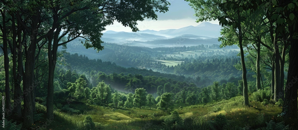 Poster forest overlooking scenic countryside with ample copy space image