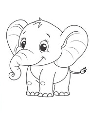 Obraz premium Simple coloring pages for kids, featuring cartoon animals with a cute baby elephant and big eyes