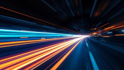 Speedy light trails in dark tones, evoking a sense of high-speed motion and futuristic design. Ideal for technology-related visuals.