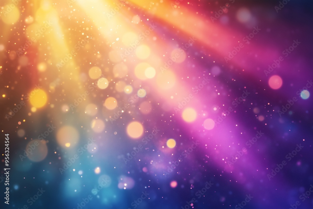 Poster abstract light rays and bokeh effects create a vibrant atmosphere in a colorful display of warm and 