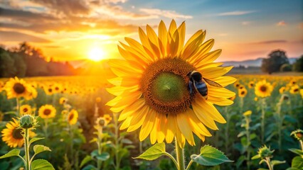 sunflower field at sunset