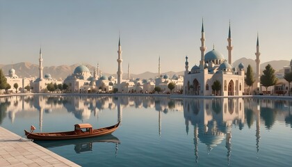 Naklejka premium a Scenic Mosque by a Serene Lake in Turkey