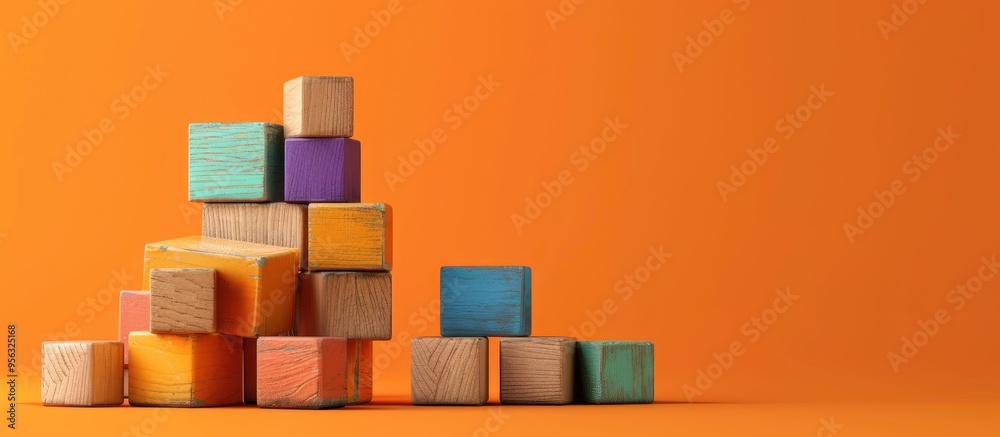 Poster Message for going back to school displayed on wooden blocks against an orange backdrop serving as a symbolic representation with room for additional images