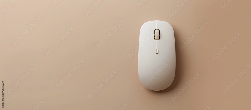 Poster top view of a wireless mouse on a beige background with copy space image for text