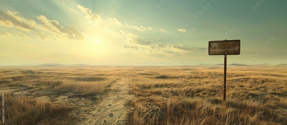 Aufkleber A sunny day with an empty field directional signs on the ground ideal for a copy space image