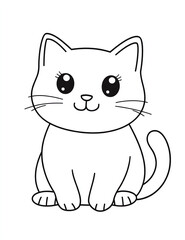 Fototapeta premium Cute, simple cartoon cat coloring page for kids, in the style of cute, kawaii anime, with black and white line art illustration on a solid white background