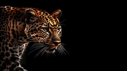 Obraz premium Powerful and stealthy leopard stalking its prey through the tall grass of the African savanna with space for text overlay or copy