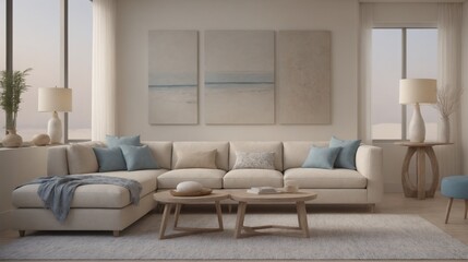 Living room wall poster mockup. Interior mockup with house background. Modern interior design. White living room interior image.