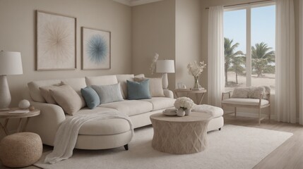 Living room with photo frames and other accessories interior design image template. White living room interior image.