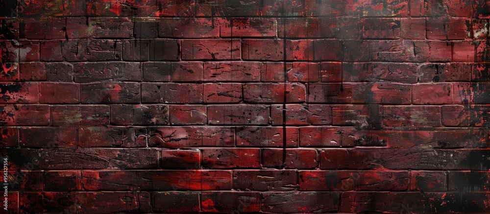 Aufkleber vintage grungy brick wall texture in red tones featuring a distressed appearance with dark smudges f