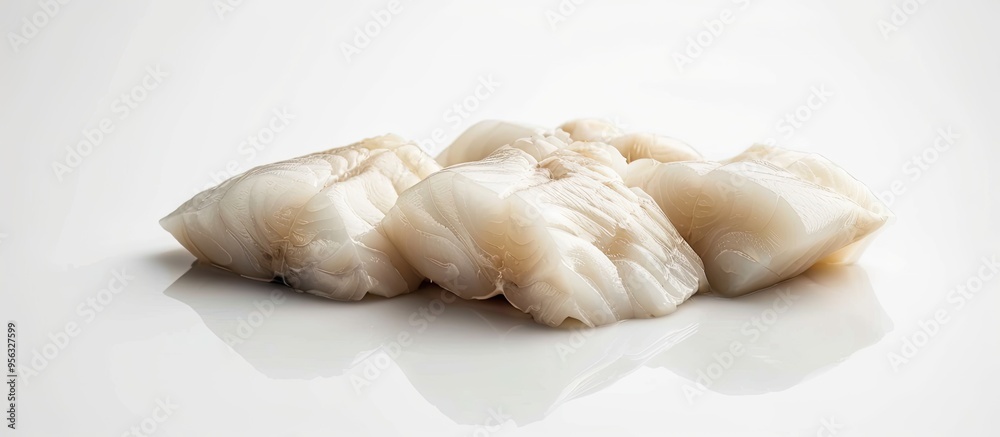 Aufkleber codfish fillets fresh raw meat of codfish white background copy space image