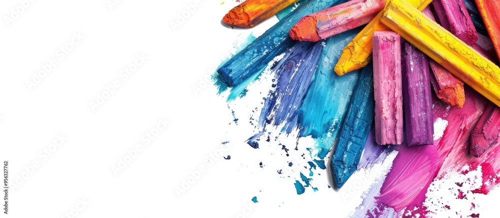 Poster Tools like a garden trowel and rake placed on soil with copy space image