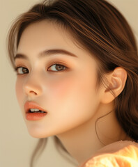 Fototapeta premium A beautiful model ,focusing on ear, suitable for jewelry mock up, skincare, beauty aesthetic industry 