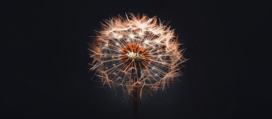 An abstract image resembling a dandelion flower against a black backdrop with ample copy space image
