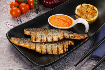 Grilled seabass fillet with lemon