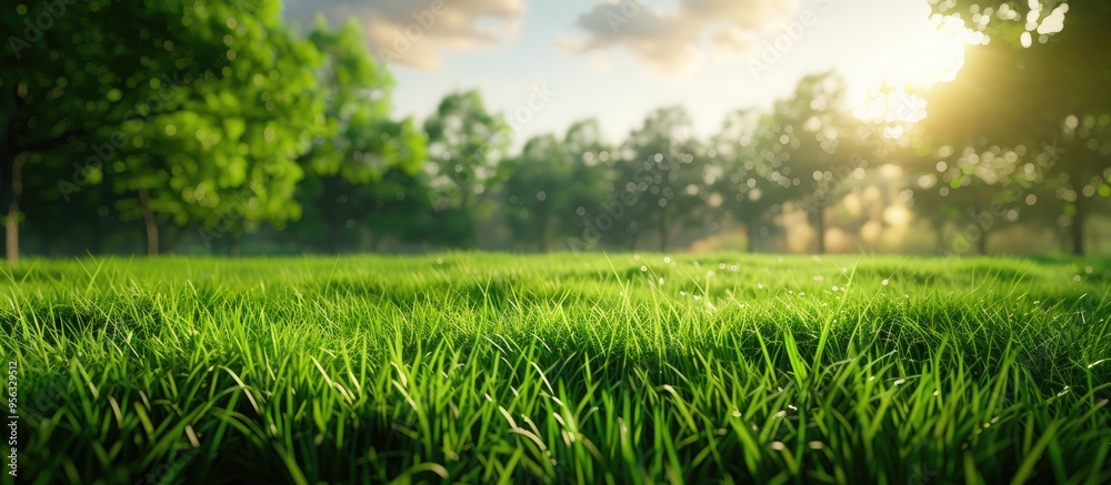 Aufkleber A serene landscape featuring a grassy field with trees in the backdrop perfect for a copy space image
