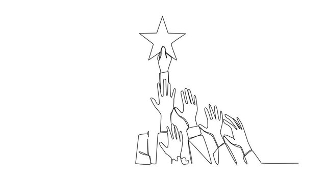 Animated self drawing of continuous one line drawing hands fighting over shape of a star. Metaphor of fighting persistently to achieve a dream. Dreams of business success. Full length animation