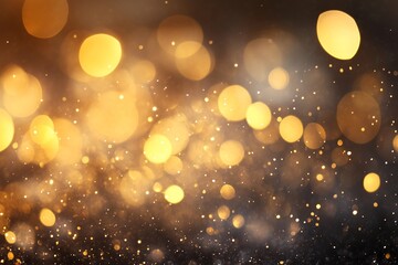Golden bokeh lights shimmer against a dark background, creating a festive and magical atmosphere during an evening celebration