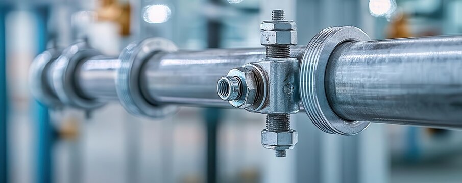 A closeup of a pipe clamp securing a section of piping