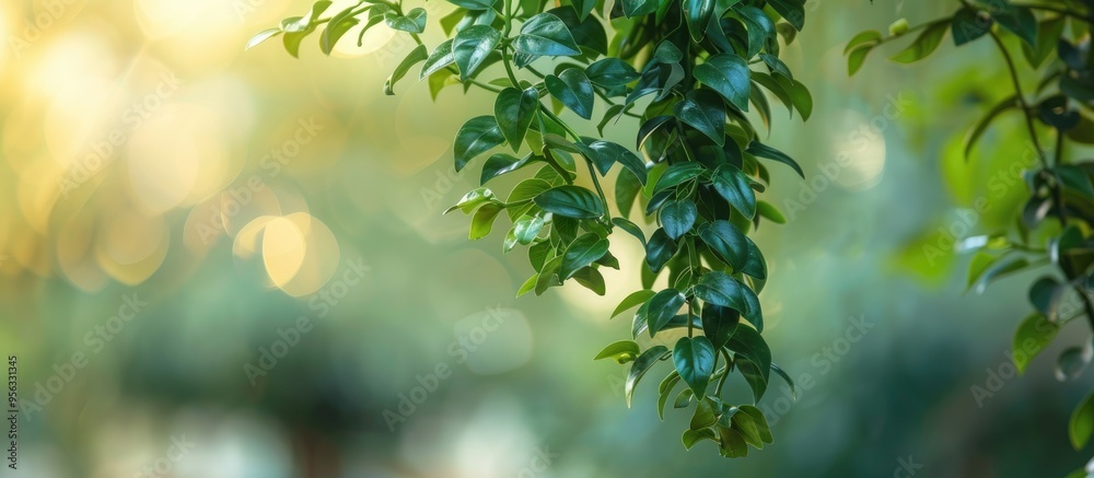 Poster macro shot of a leafy ornamental plant branch against a blurred background perfect for a copy space 