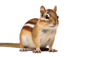 Red-tailed chipmunk in standing pose PNG on transparent background, ideal for wildlife illustrations, educational materials, and nature-themed graphic designs.