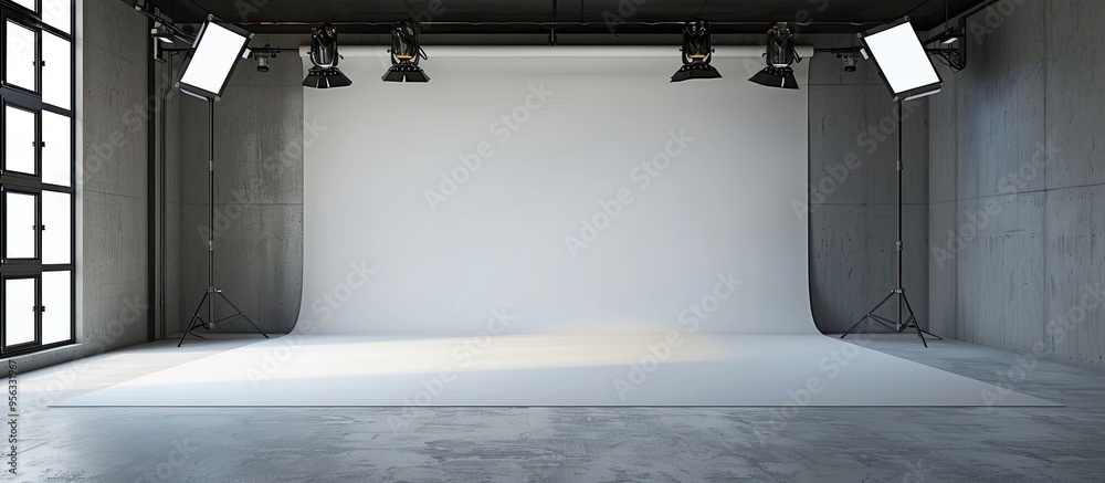 Aufkleber Professional studio setup with grey backdrop perfect lighting and ample copy space image